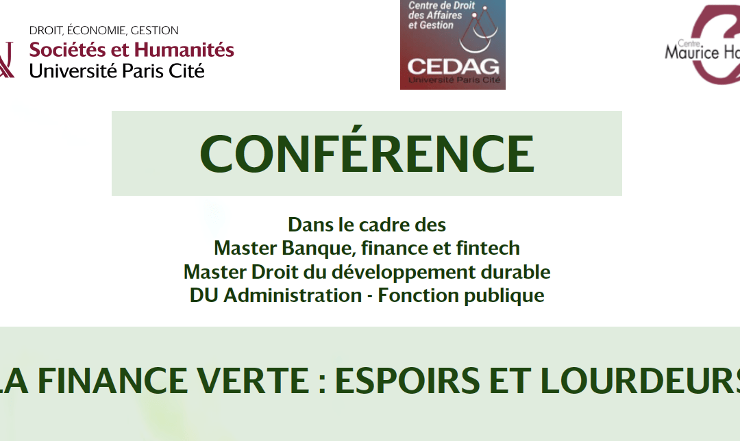Conférence – La finance verte : Espoirs et lourdeurs